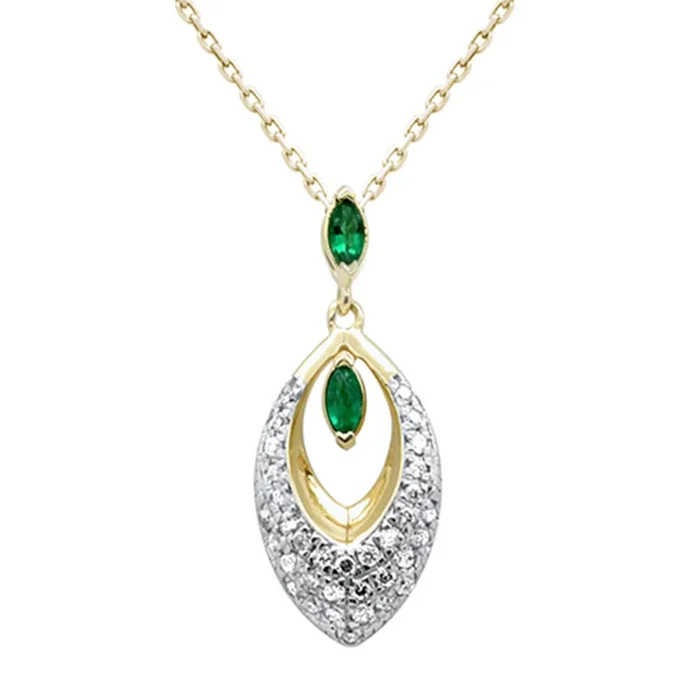 SPECIAL!.34ct G SI 14K Yellow Gold Diamond & Emerald Gemstone Pendant 18″ Chain