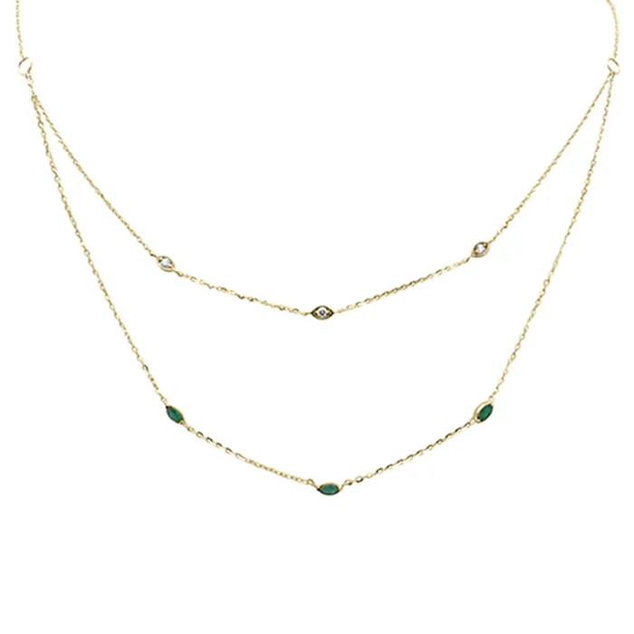 SPECIAL! .36ct G SI 14K Yellow Gold Diamond & Emerald Gemstone Pendant Necklace 16+2″ Long