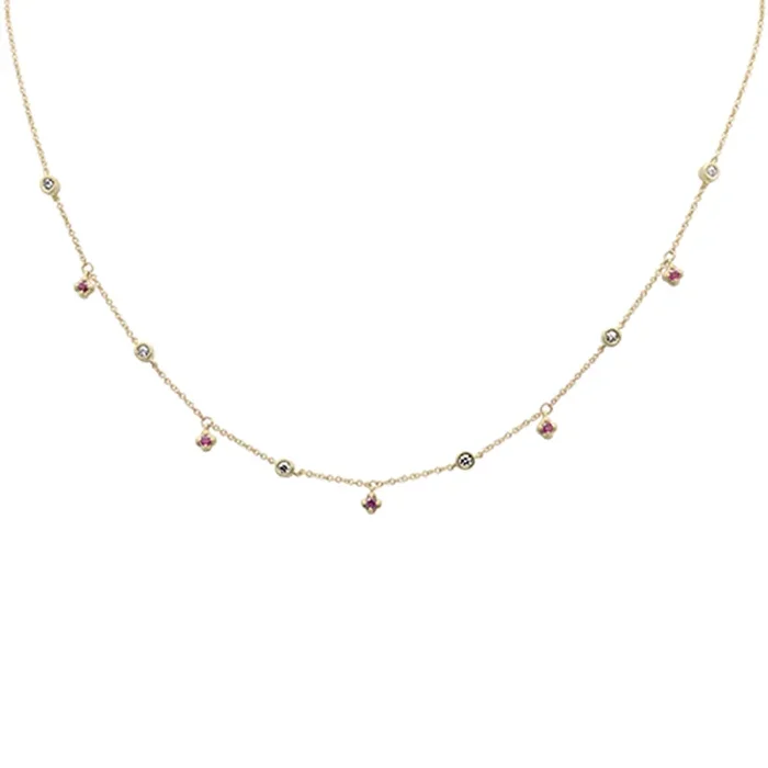 SPECIAL!.37ct G SI 14K Yellow Gold Diamond & Ruby Gemstone Pendant Necklace 16+2″ EXT Long