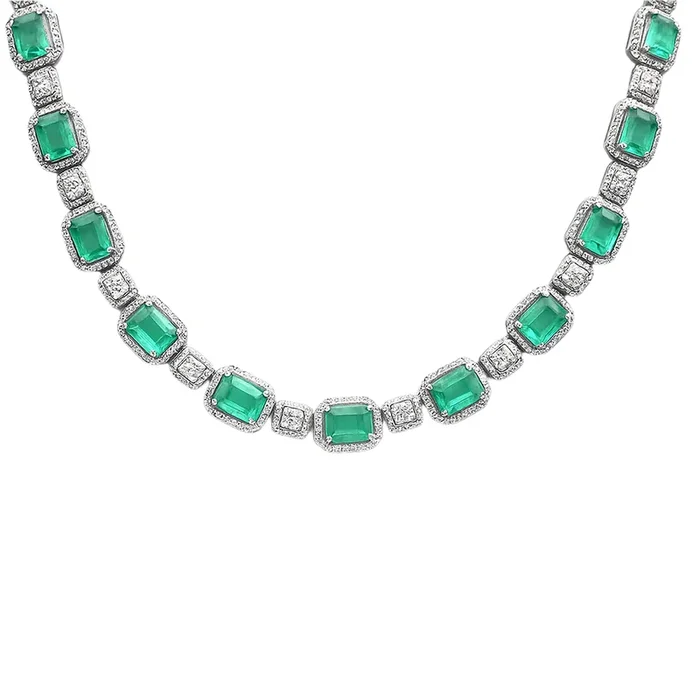 SPECIAL! 38.73ct G SI 14K White Gold Diamond & Natural Emerald Gemstones Pendant Necklace 16″ Long