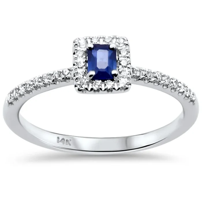 SPECIAL! .39ct G SI 14K White Gold Round Diamond & Blue Sapphire Gemstone Ring Size 6.5