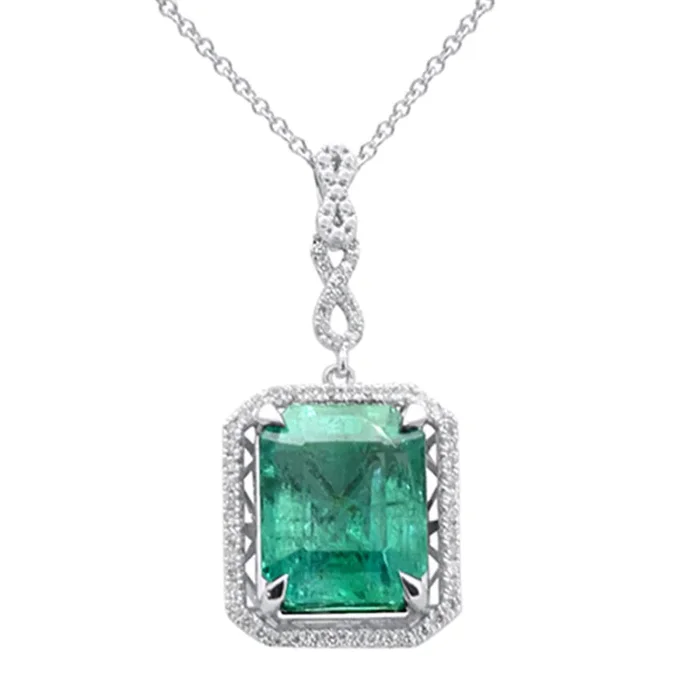 SPECIAL! 4.00ct G SI 14K White Gold Diamond & Natural Emerald Pendant Neckalace 16″ Long Chain