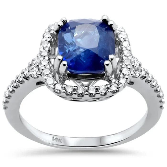 SPECIAL! 4.10ct G SI 14K White Gold Diamond & Blue Sapphire Gemstone Ring Size 6.5