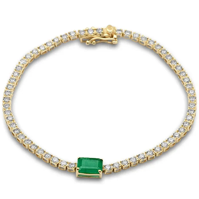 SPECIAL!4.27ct G SI 14K Yellow Gold Diamond & Emerald Gemstone Tennis Bracelet 7″ Long