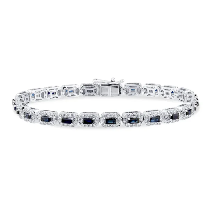 SPECIAL! 4.41ct G SI 14K White Gold Diamond & Blue Sapphire Gemstones Tennis Bracelet 7″ Long