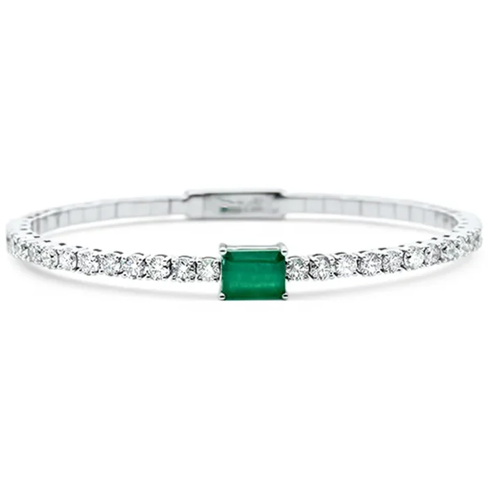 SPECIAL!4.76ct G SI 14K White Gold Diamond & Emerald Bangle Bracelet