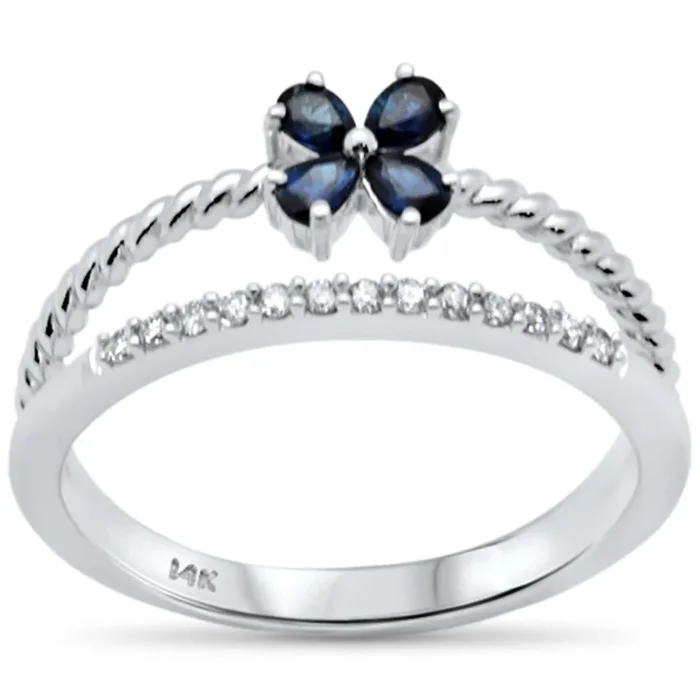 SPECIAL!.40ct G SI 14K White Gold Diamond & Blue Sapphire Gemstone Flower Open Band Ring Size 6.5