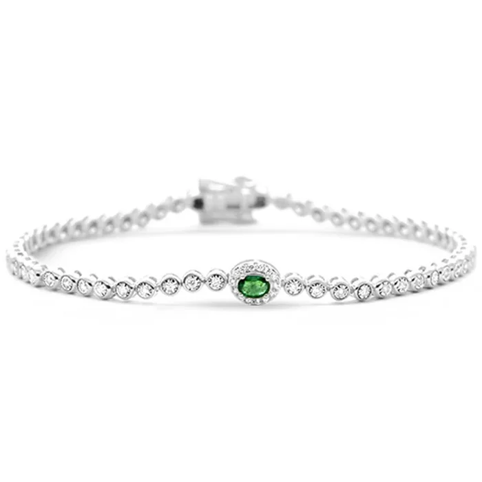 SPECIAL! .41ct G SI 14K White Gold Round Diamond & Emerald Gemstone Bracelet 7″