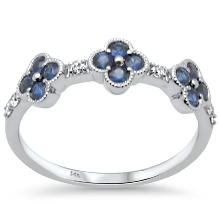 SPECIAL! .44ct G SI 14K White Gold Diamond & Blue Sapphire Ring Size 6.5