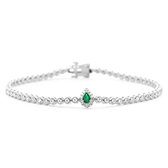 SPECIAL! .45ct G SI 14K White Gold Round Diamond & Pear Shape Emerald Gemstone Bracelet 7″