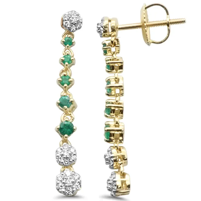 SPECIAL! .47ct G SI 14K Yellow Gold Diamond & Emerald Dangling Drop Earrings