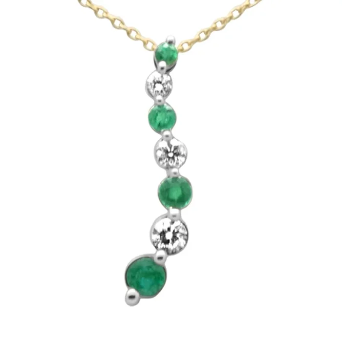 SPECIAL!.47ct G SI 14K Yellow Gold Diamond & Emerald Gemstones Journey Pendant Necklace 18″ Long Chain