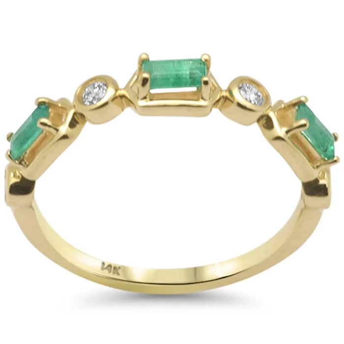 SPECIAL!.49ct G SI 14K Yellow Gold Diamond & Emerald Gemstone Ring Size 6.5