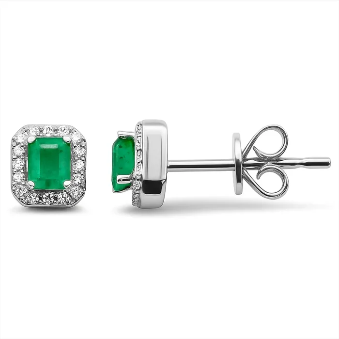 SPECIAL!.51ct G SI 14K White Gold Diamond & Emerald Gemstone Stud Earrings