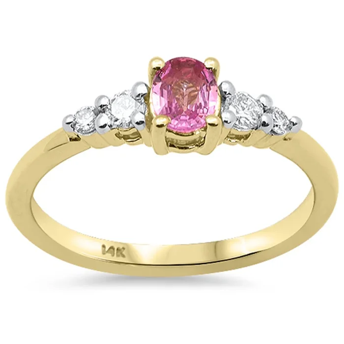 SPECIAL!.51ct G SI 14K Yellow Gold Diamond & Pink Sapphire Gemstone Ring Size 6.5