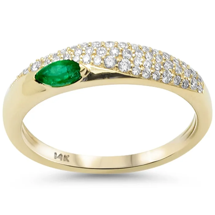 SPECIAL!.54ct G SI 14K Yellow Gold Diamond & Emerald Gemstone Pave Set Ring Band Size 6.5