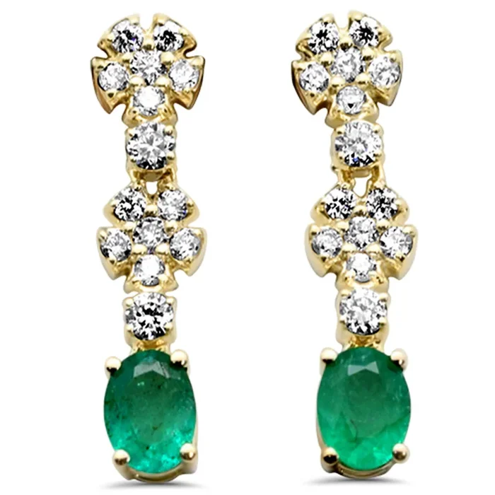 SPECIAL! .56ct G SI 14K Yellow Gold Diamond & Emerald Gemstone Drop Earrings
