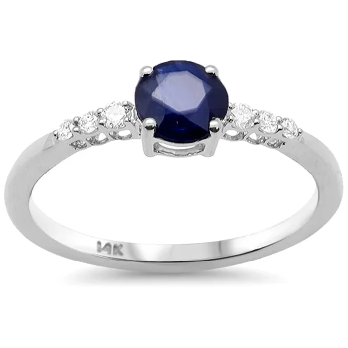 SPECIAL! .59ct G SI 14K White Gold Diamond & Round Blue Sapphire Gemstone Ring Size 6.5