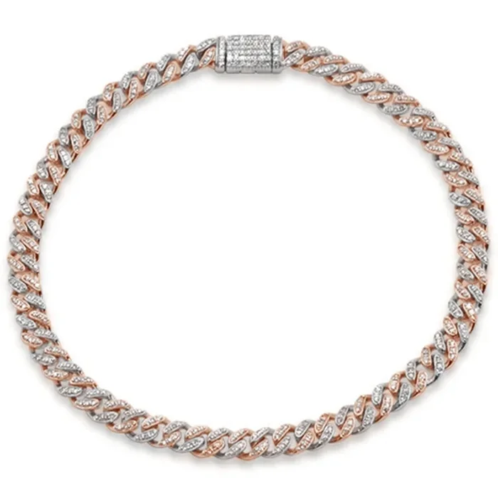 SPECIAL! 5MM .71ct G SI 14K Two Tone Gold Round Diamond Cuban Bracelet Size 8″ Long