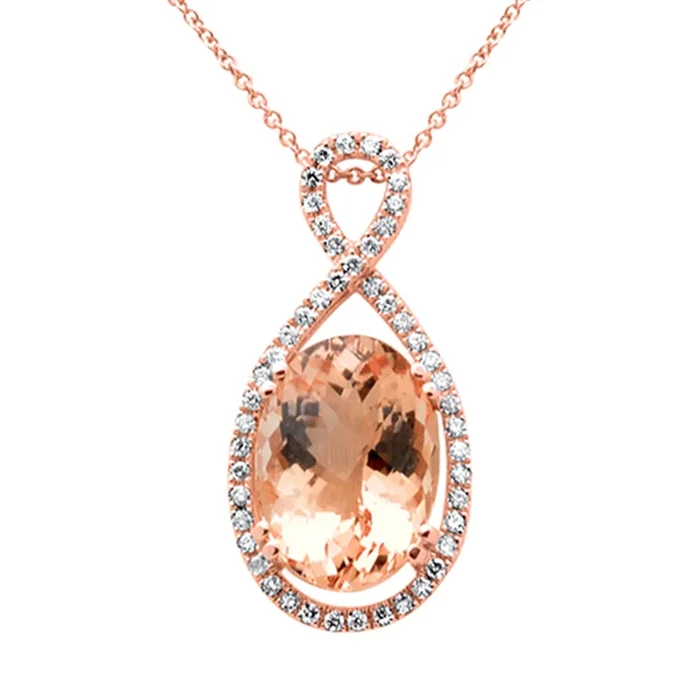 SPECIAL! 6.40ct G SI 14K Rose Gold Diamond & Oval Morganite Gemstone Pendant Necklace 16″ Long Chain