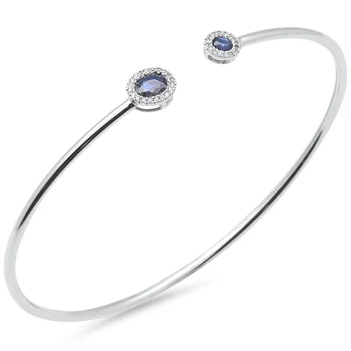 SPECIAL! .60ct G SI 14K White Gold Diamond & Blue Sapphire Gemstones Open Bangle Bracelet