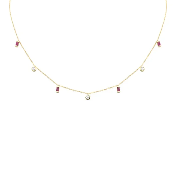 SPECIAL! .61ct G SI 14K Yellow Gold Diamond & Ruby Gemstone Necklace 16″ + 2″ Ext