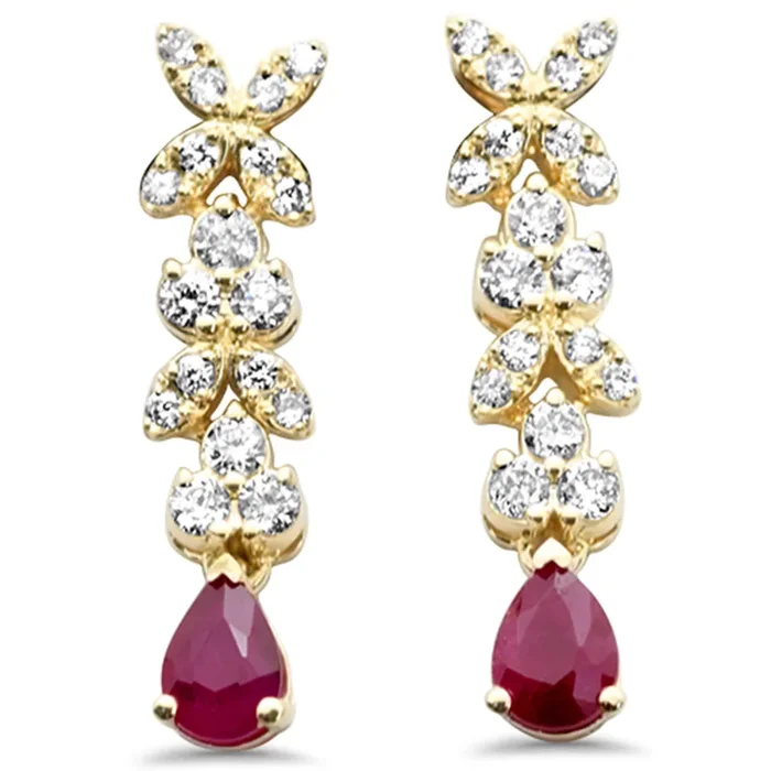 SPECIAL!.62ct G SI 14K Yellow Gold Diamond & Ruby Gemstones Drop Earrings