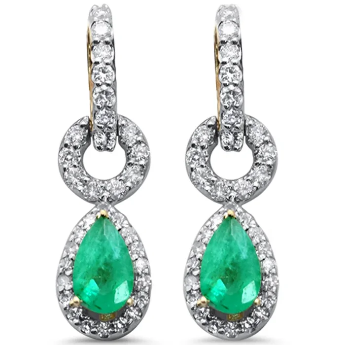 SPECIAL!.63ct G SI 14K Yellow Gold Diamond & Pear Shape Emerald Gemstone Drop Earrings
