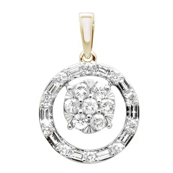 SPECIAL! .63ct G SI 14K Yellow Gold Round & Baguette Circle Diamond Charm Pendant