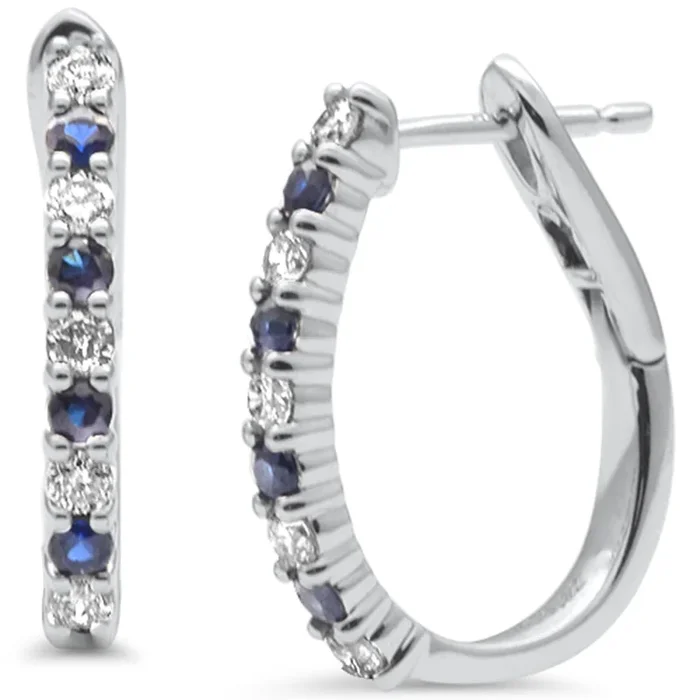SPECIAL! .64ct G SI 14K White Gold Diamond & Blue Sapphire J Hoop Earrings
