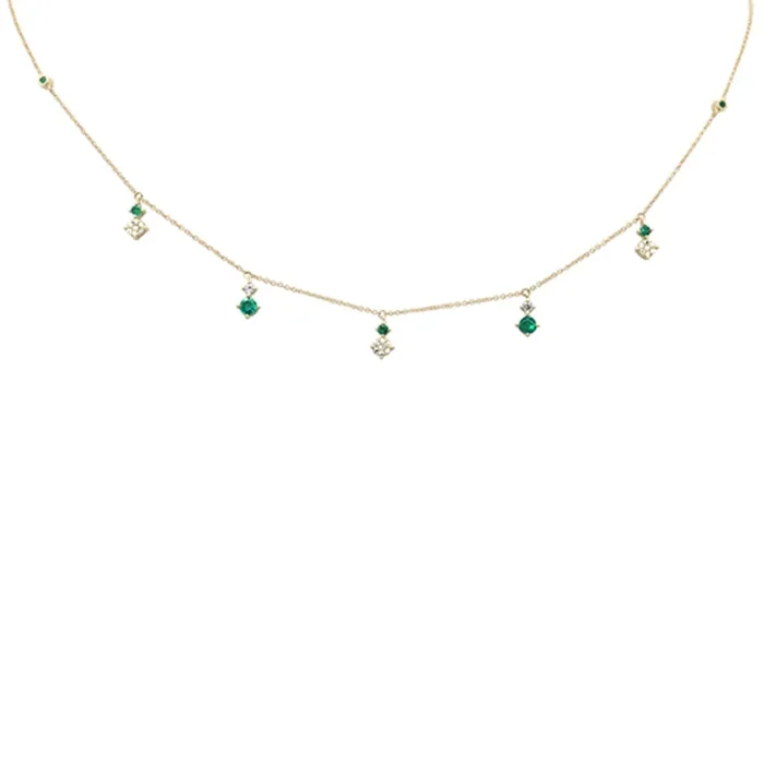 SPECIAL!.64ct G SI 14K Yellow Gold Diamond & Emerald Gemstone Pendant Necklace 16+2″ Long