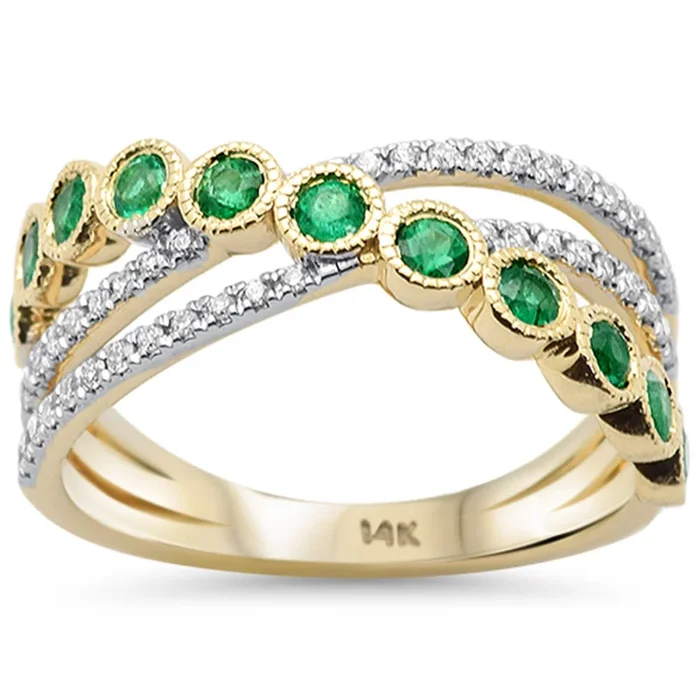 SPECIAL!.67ct G SI 14K Yellow Gold Diamond & Emerald Gemstone Wrap Around Ring Size 6.5