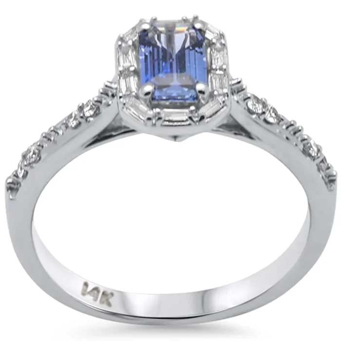 SPECIAL! .68ct G SI 14K White Gold Diamond & Blue Sapphire Gemstones Ring Size 6.5