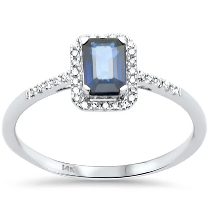 SPECIAL! .68ct G SI 14K White Gold Round Diamond & Blue Sapphire Gemstones Ring Size 6.5