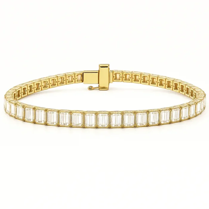SPECIAL!7.39ct G SI 14K Yellow Gold Emerald Cut Diamond Tennis Bracelet 7″ Long