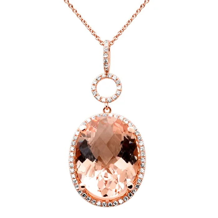 SPECIAL! 7.66ct G SI 14K Rose Gold Diamond & Morganite Gemstone Pendant Necklace 16″ Long Chain