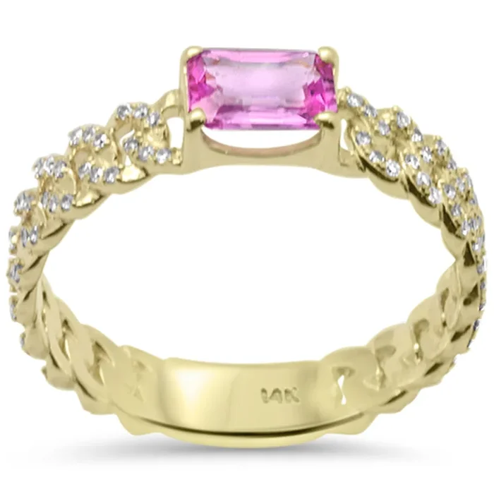 SPECIAL! .81ct G SI 14K White Gold Diamond & Pink Sapphire Gemstone Cuban Link Ring Size 6.5