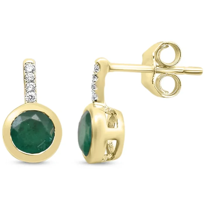 SPECIAL!.85ct G SI 14K Yellow Gold Diamond & Emerald Gemstone Earrings