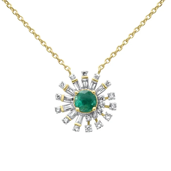 SPECIAL! .86ct G SI 14K Yellow Gold Diamond & Natural Emerald Pendant Necklace 18″ Long