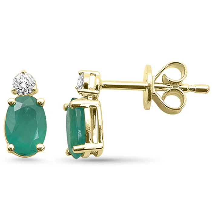 SPECIAL!.88ct G SI 14K Yellow Gold Diamond & Emerald Gemstone Earrings