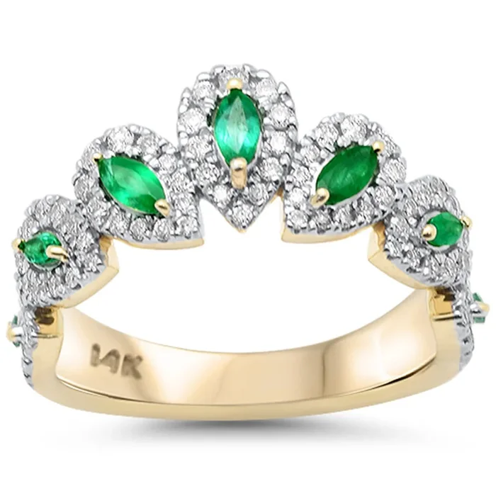 SPECIAL!.89ct G SI 14K Yellow Gold Diamond & Emerald Gemstone Pear Shape Ring Size 6.5