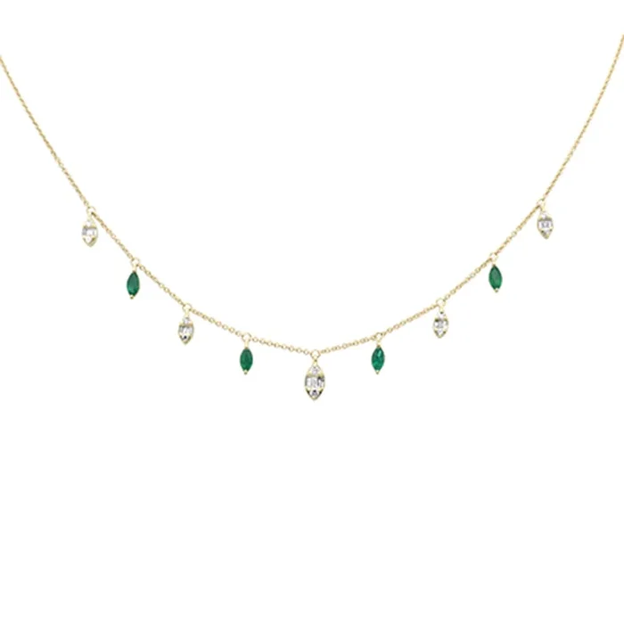 SPECIAL!.89ct G SI 14K Yellow Gold Diamond & Emerald Gemstone Pendant Necklace 16+2″ Long