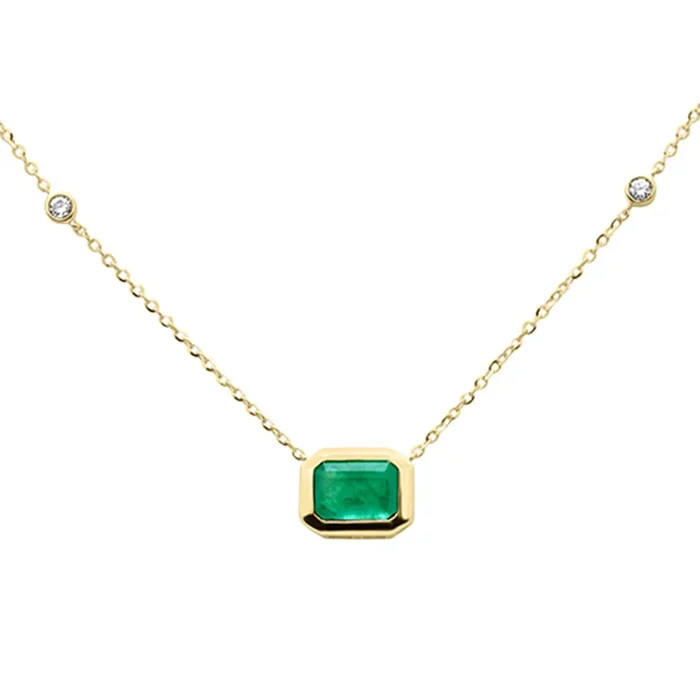 SPECIAL!.90ct G SI 14K Yellow Gold Diamond & Emerald Gemstone Pendant 18″ Long
