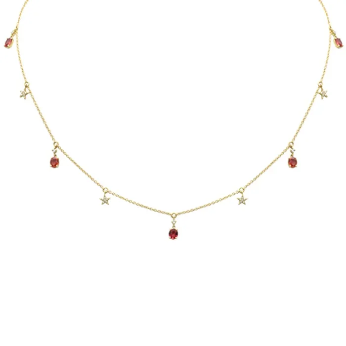SPECIAL!.90ct G SI 14K Yellow Gold Diamond & Red Sapphire Gemstone Pendant Necklace 16+2″ Ext Long Chain