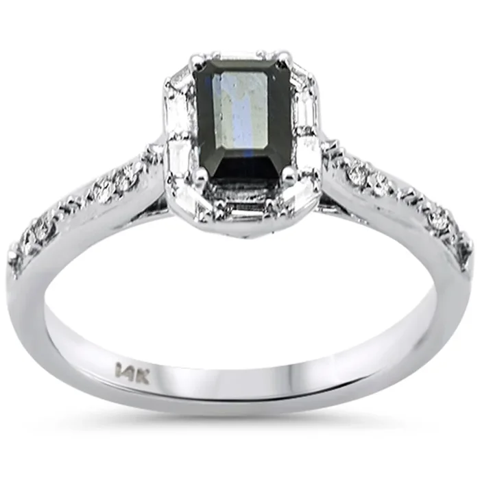 SPECIAL! .91ct G SI 14K White Gold Diamond & Blue Sapphire Gemstones Ring Size 6.5