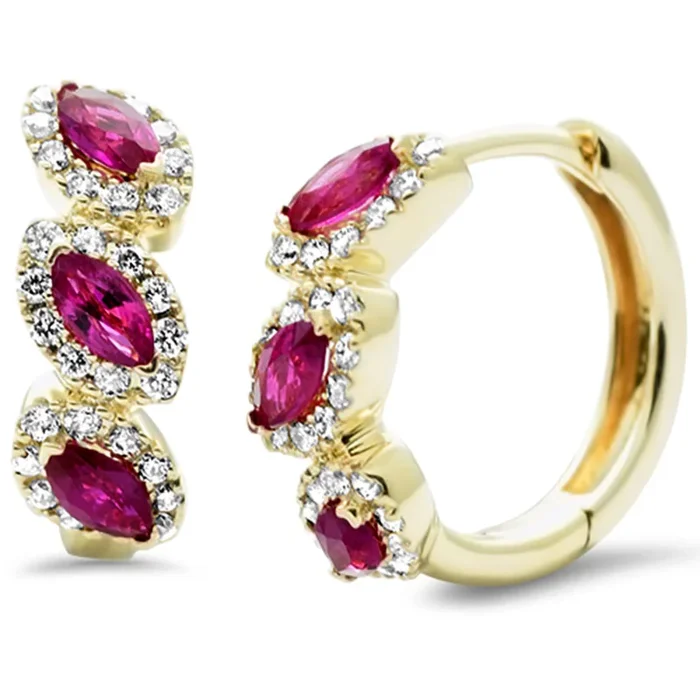 SPECIAL! .92ct G SI 14K Yellow Gold Diamond & Ruby Gemstone Hoop Earrings