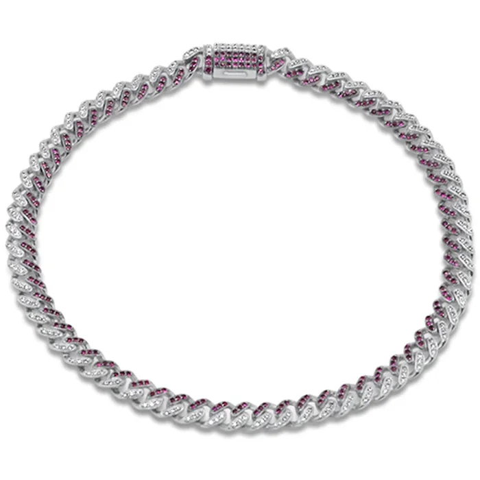 SPECIAL! .94ct G SI 14K White Gold Diamond & Ruby Gemstone Cuban Bracelet 7″ Long