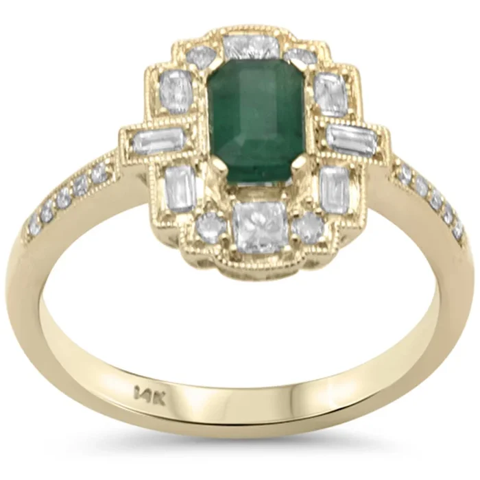 SPECIAL! .97ct G SI 14K Yellow Gold Diamond & Emerald Gemstones Ring Size 6.5