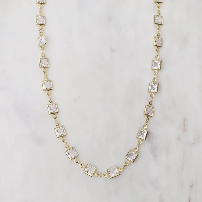 Square Crystal Chain Necklace