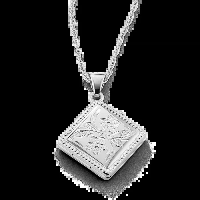 Square Floral Locket in Sterling Silver